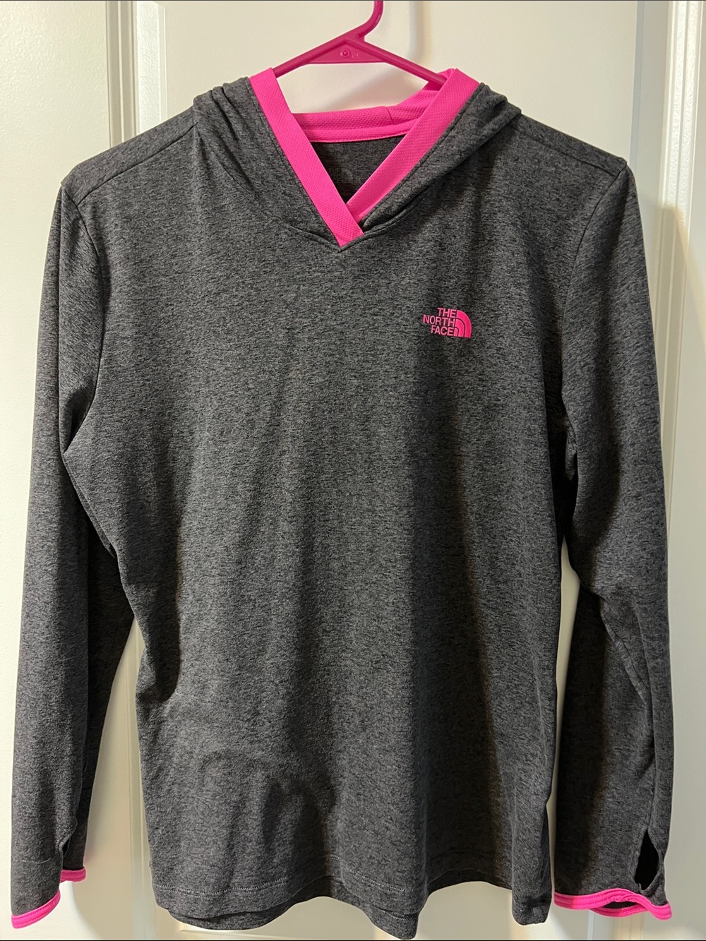The North Face ladies' Charcoal Hoodie with Pink Trim